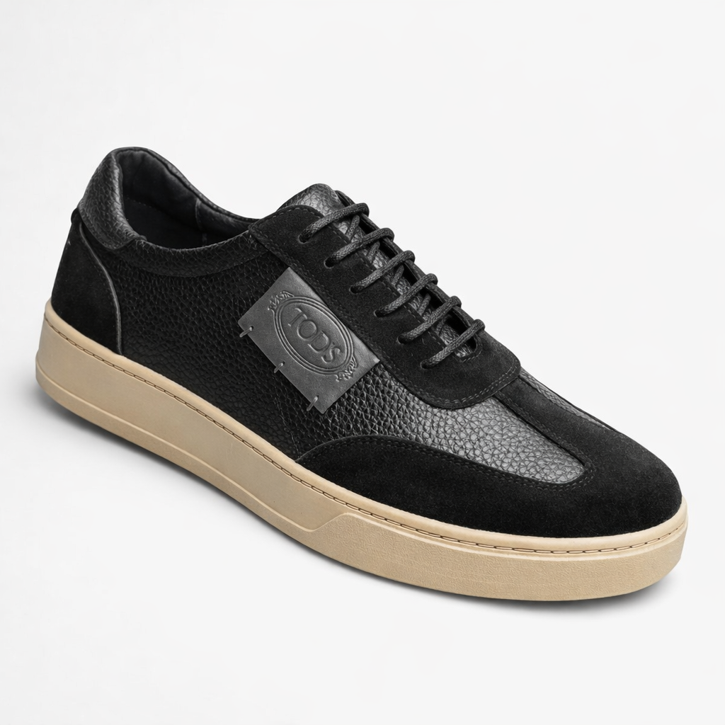 Men's Tod's black leather suede luxury sneakers gum sole — Taptan Shop Kenya
