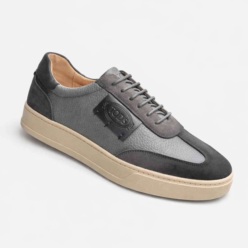 Men's Tod's charcoal grey pebbled leather suede sneakers — Taptan Shop Kenya