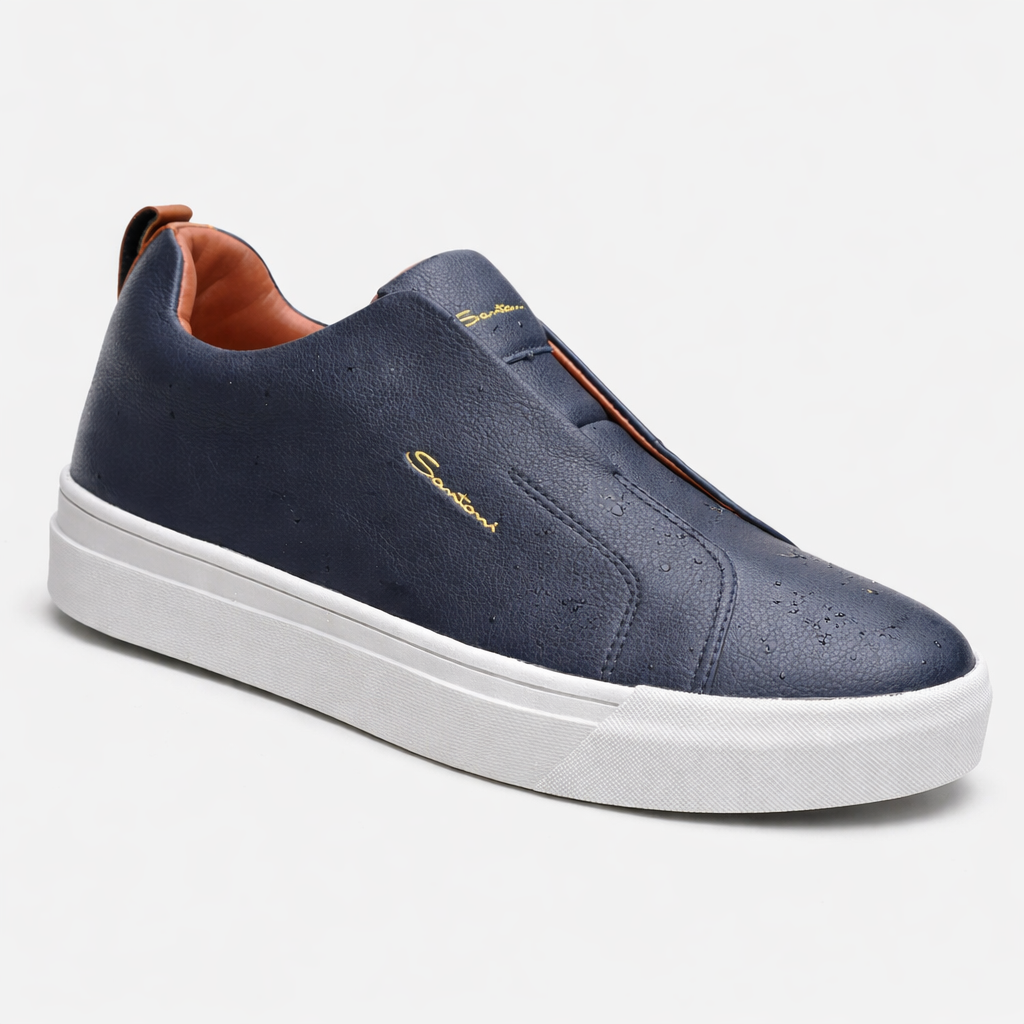 Santoni Leather Premium Slip-On Sneakers – Minimalist Luxury Casual Trainers