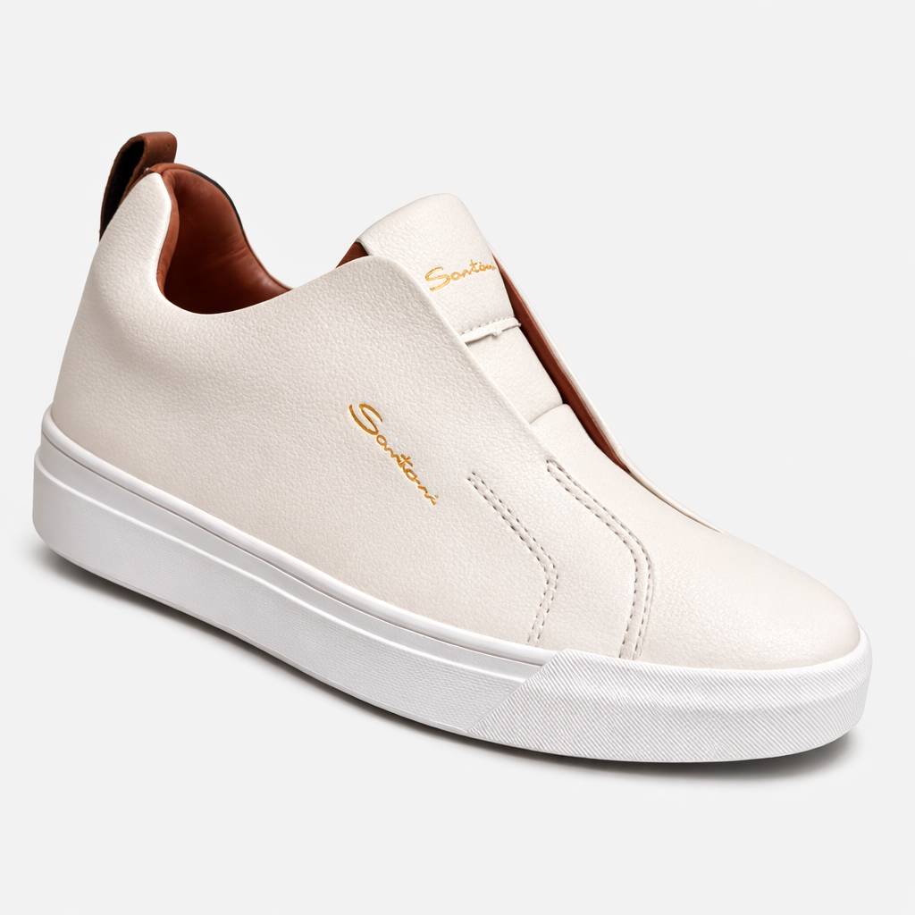 Santoni Leather Premium Slip-On Sneakers – Minimalist Luxury Casual Trainers
