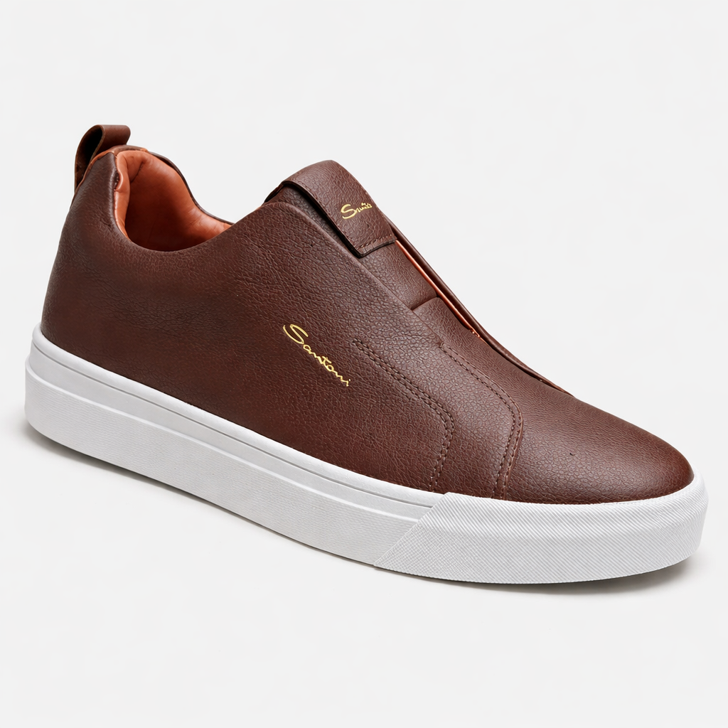Santoni Leather Premium Slip-On Sneakers – Minimalist Luxury Casual Trainers