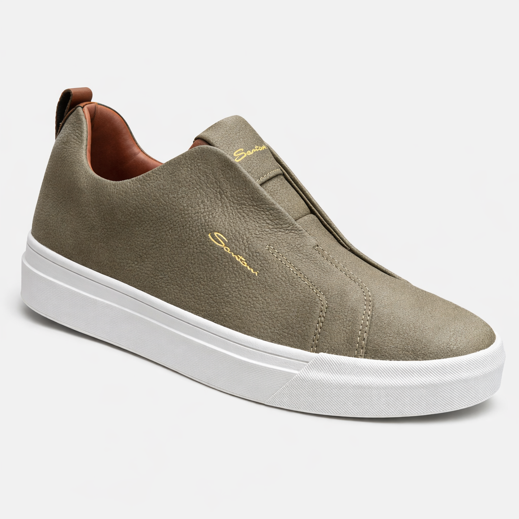 Santoni Leather Premium Slip-On Sneakers – Minimalist Luxury Casual Trainers