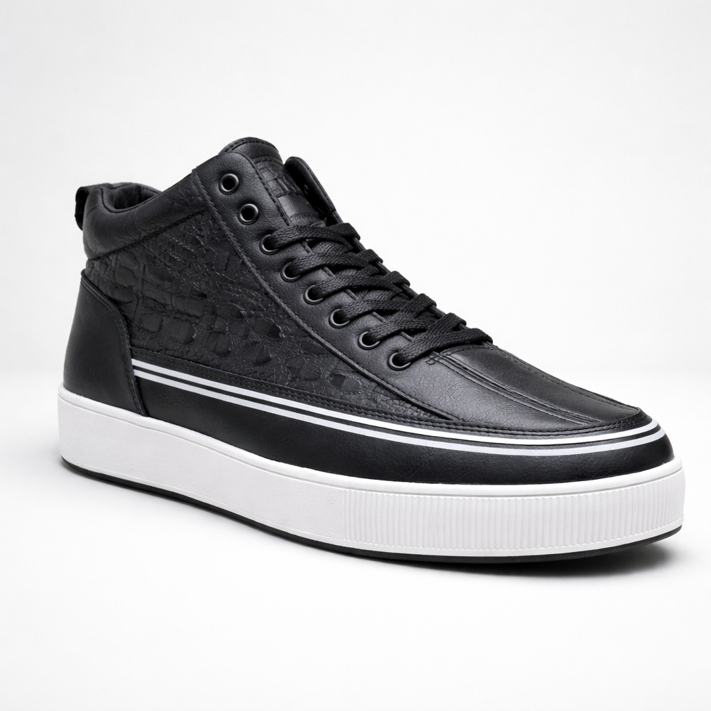 Men’s Croc-Texture High-Top Casual Sneakers – Premium Leather Streetwear Shoes