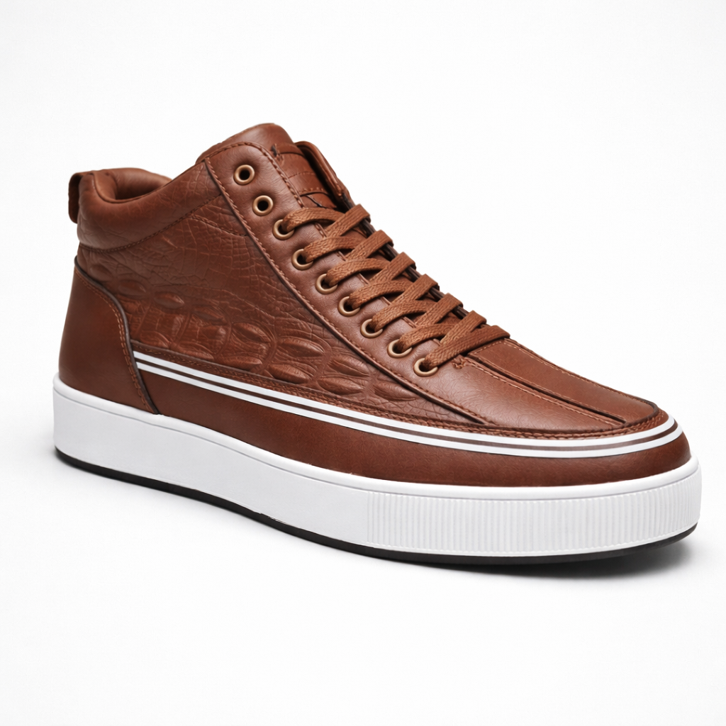 Men’s Croc-Texture High-Top Casual Sneakers – Premium Leather Streetwear Shoes