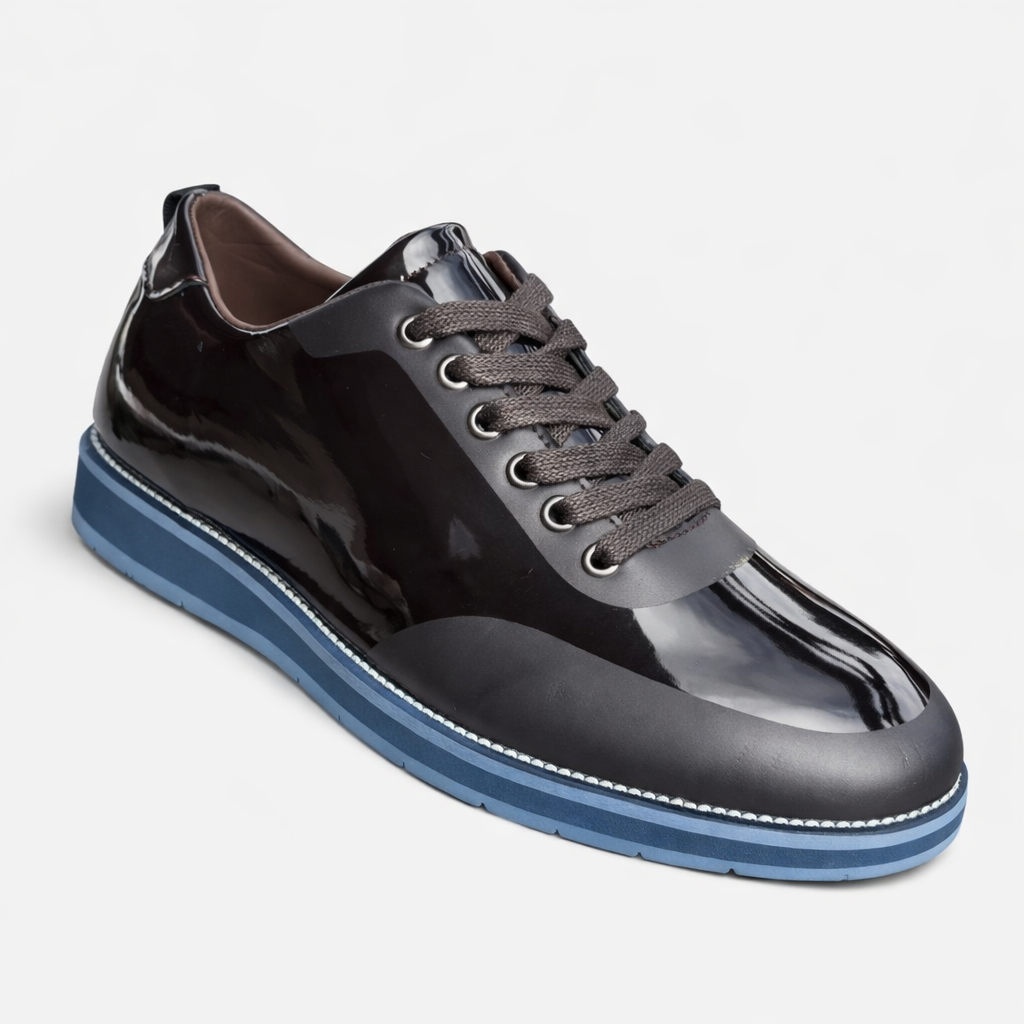 Men's dark chocolate patent leather suede mix sneakers — Taptan Shop Kenya