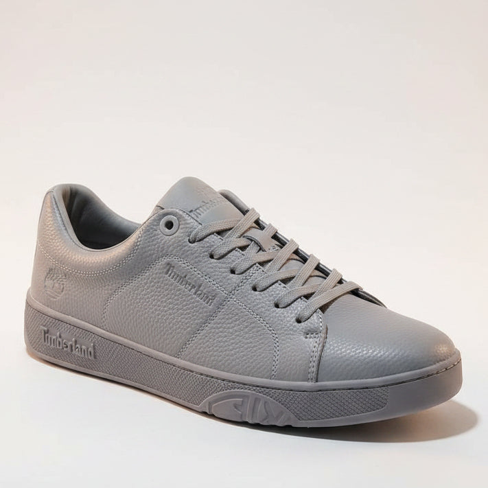 All-grey leather upper with tonal textured sole & Timberland brandi