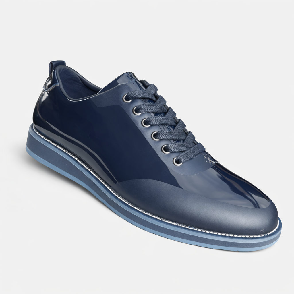 Men's navy blue patent leather suede mix sneakers ice-blue sole — Taptan Shop Kenya