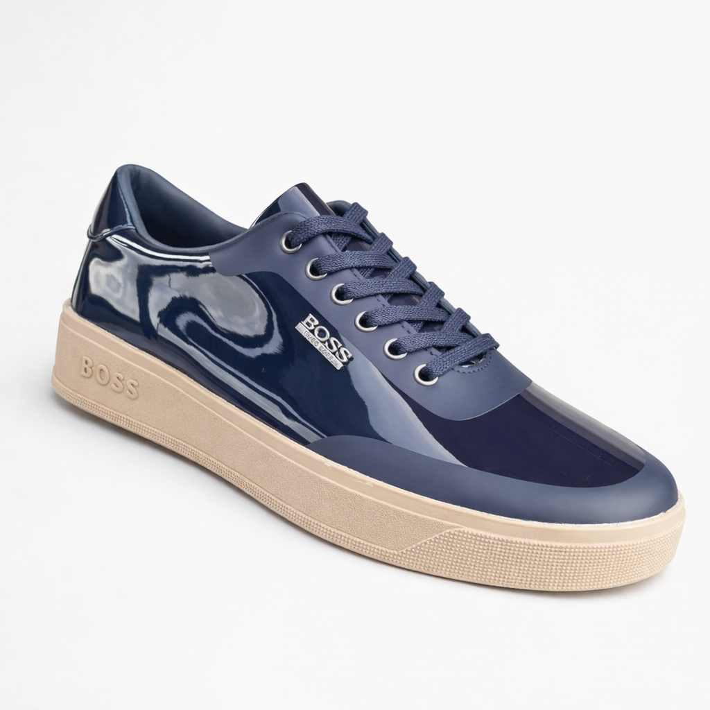 Men's Hugo Boss navy blue patent leather luxury sneaker — Taptan Shop Kenya