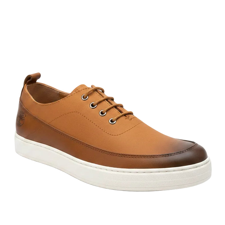 Men's Timberland inspired saddle tan leather sneakers with brown trim and white sole — Taptan Shop Kenya
