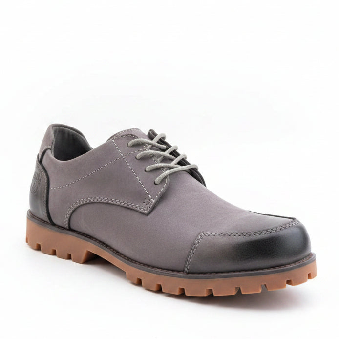 Cool grey nubuck with warm gum lug sole