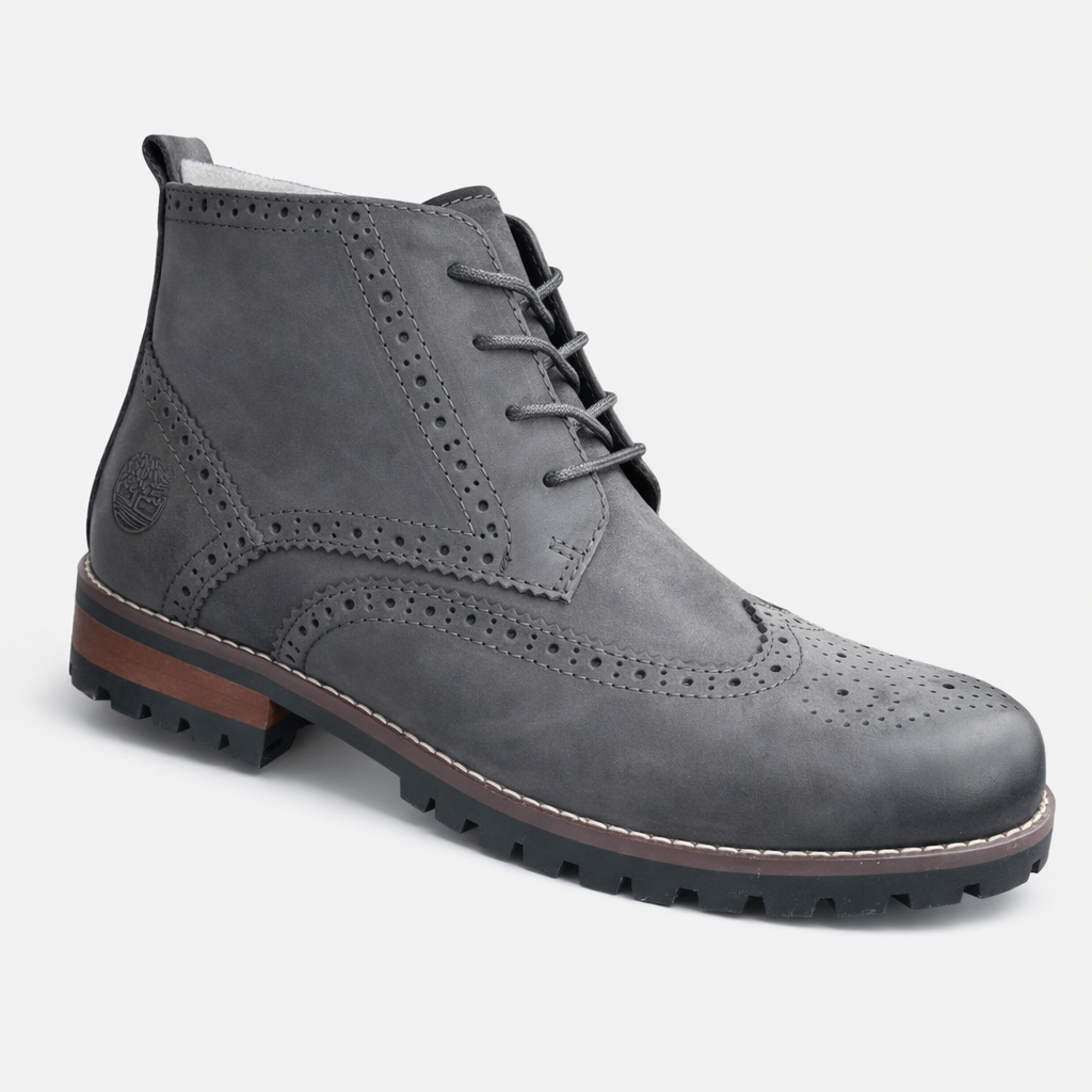 Cool grey nubuck with brown leather rand & black lug sole