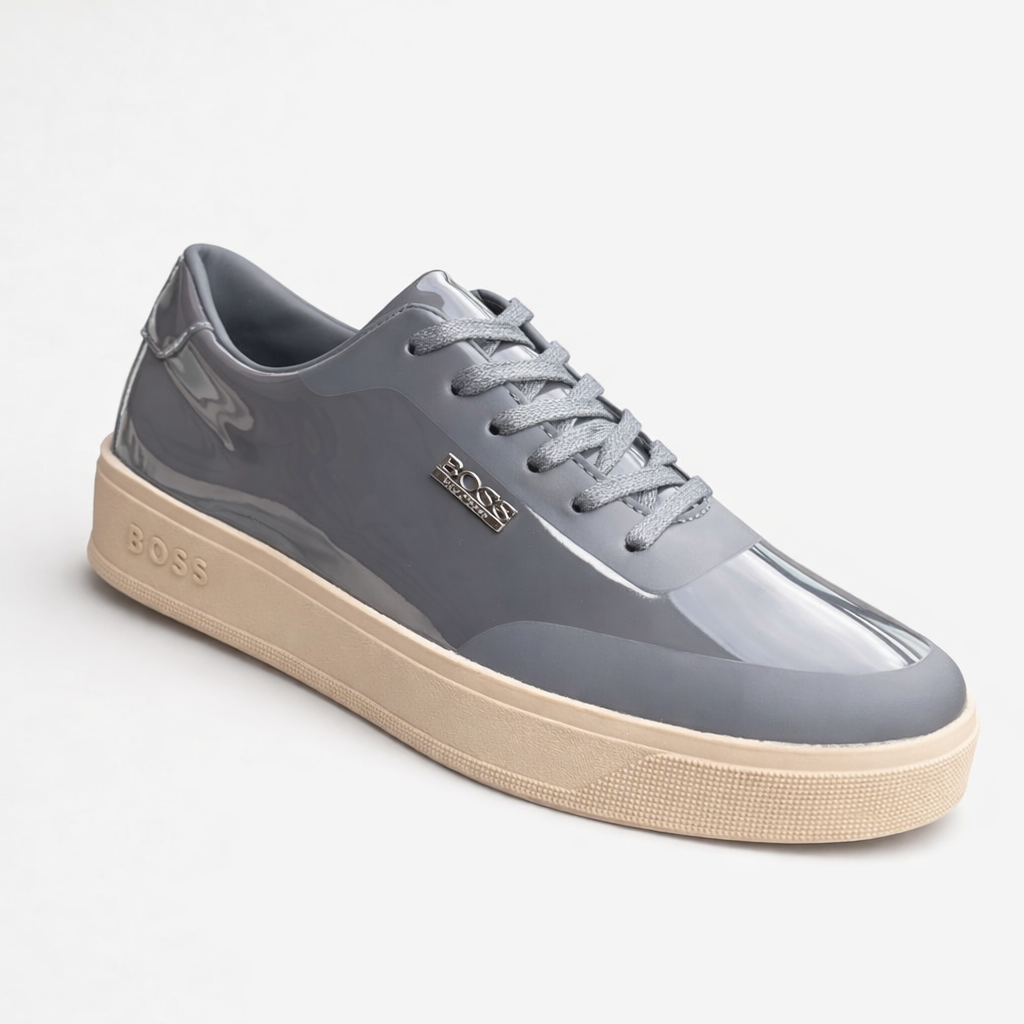 Men's Hugo Boss steel grey patent leather sneaker gum sole — Taptan Shop Kenya