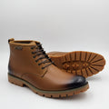 Rich tan brown upper with dark burnished toe detailing and matching rugged outsole