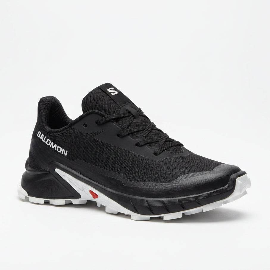 	All-black ripstop upper with white/red accent detailing & white lug outsole