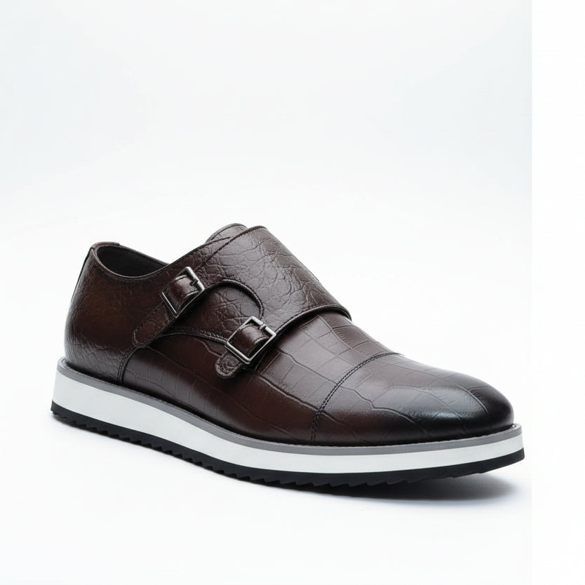 Luxury Double Monk Strap Leather Shoes – Textured Smart Casual & Formal Dress Sneakers_SSNGVKD_01