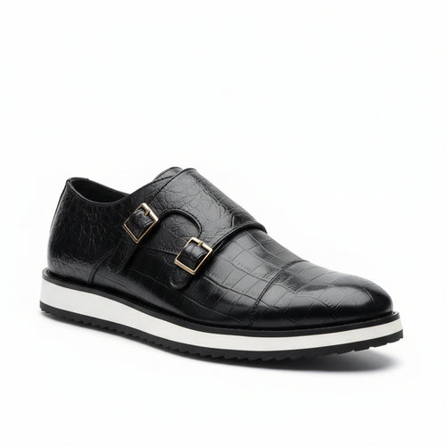 Luxury Double Monk Strap Leather Shoes – Textured Smart Casual & Formal Dress Sneakers_SSNGVKD_01