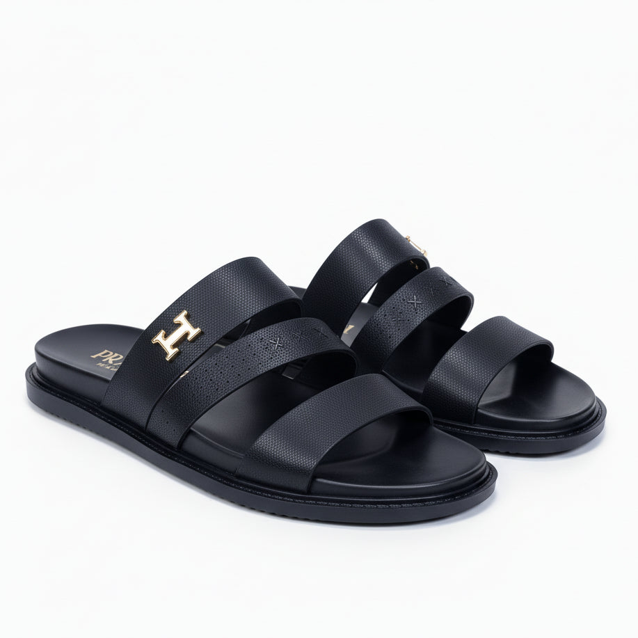 Men’s Luxury Triple Strap Slides – Premium Comfort Designer Sandals_SLOGL18