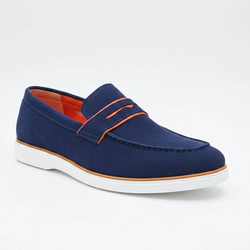 Men's Suede Penny Loafers | Orange Accent Slip-On Shoes | 1KC | Sizes 40–45