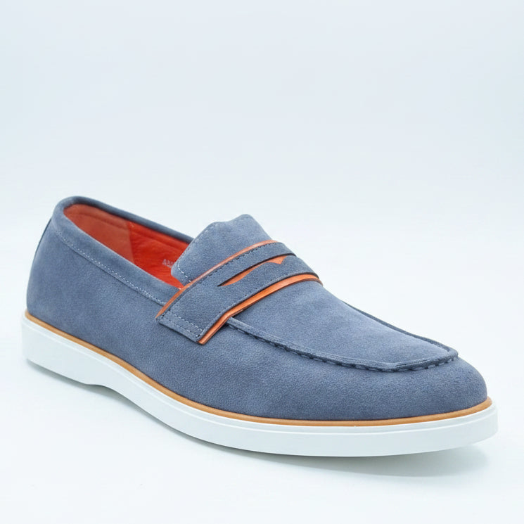 Men's Suede Penny Loafers | Orange Accent Slip-On Shoes | 1KC | Sizes 40–45