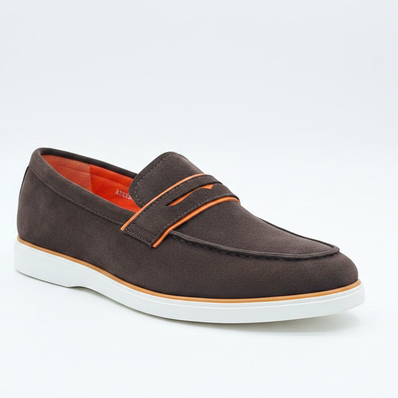 Men's Suede Penny Loafers | Orange Accent Slip-On Shoes | 1KC | Sizes 40–45