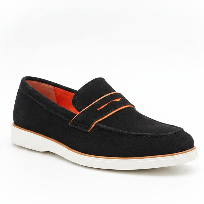 Men's Suede Penny Loafers | Orange Accent Slip-On Shoes | 1KC | Sizes 40–45