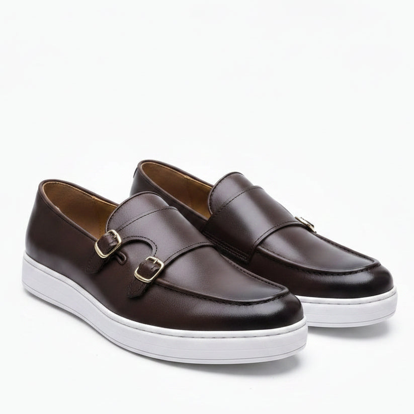 Men's Double Monk Strap Leather Loafers | Smart Casual Dress Loafers | GG | Sizes 40–45