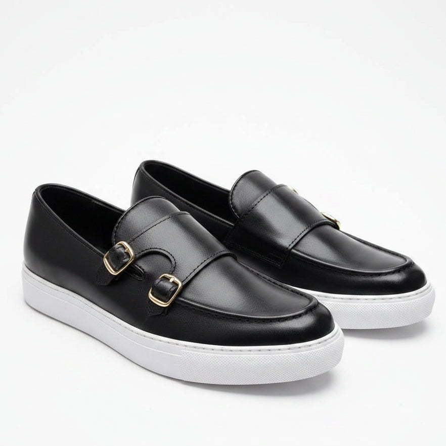 Men's Double Monk Strap Leather Loafers | Smart Casual Dress Loafers | GG | Sizes 40–45