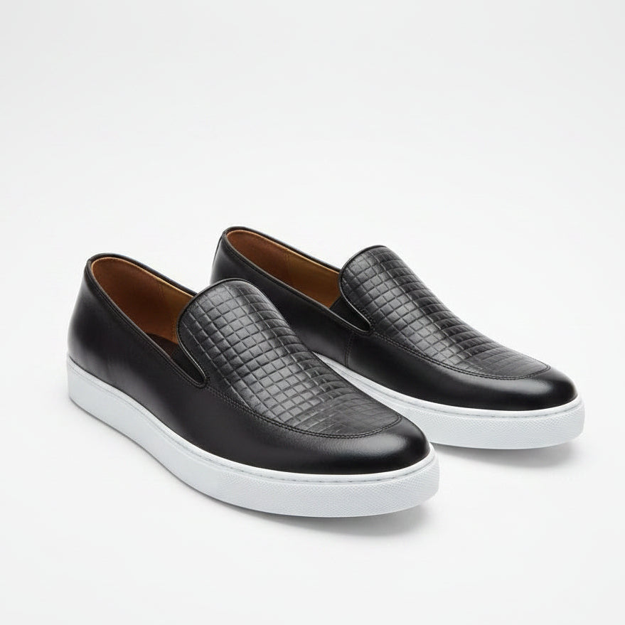 Men's Textured Leather Slip-On Loafers | Smart Casual Comfort Loafers | GG | Sizes 40–45