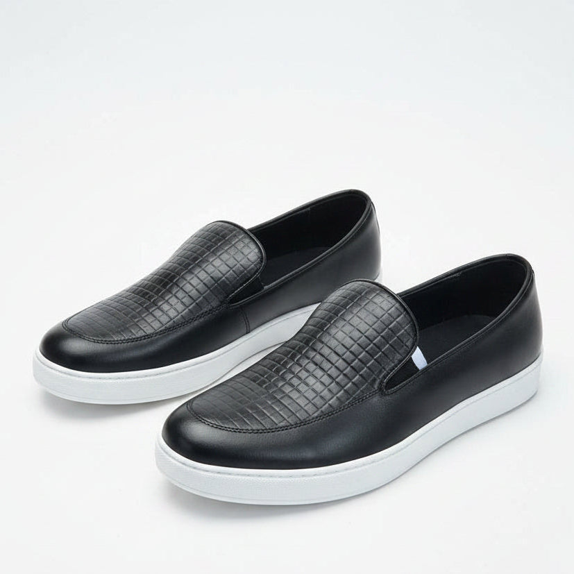 Men's Textured Leather Slip-On Loafers | Smart Casual Comfort Loafers | GG | Sizes 40–45
