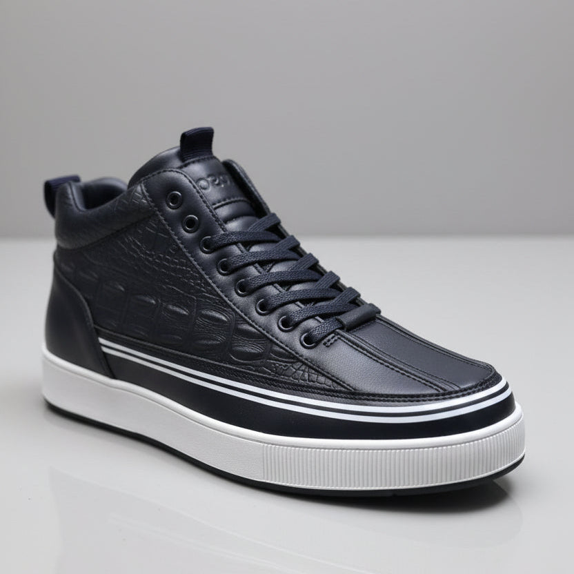 Men’s Croc-Texture High-Top Casual Sneakers – Premium Leather Streetwear Shoes