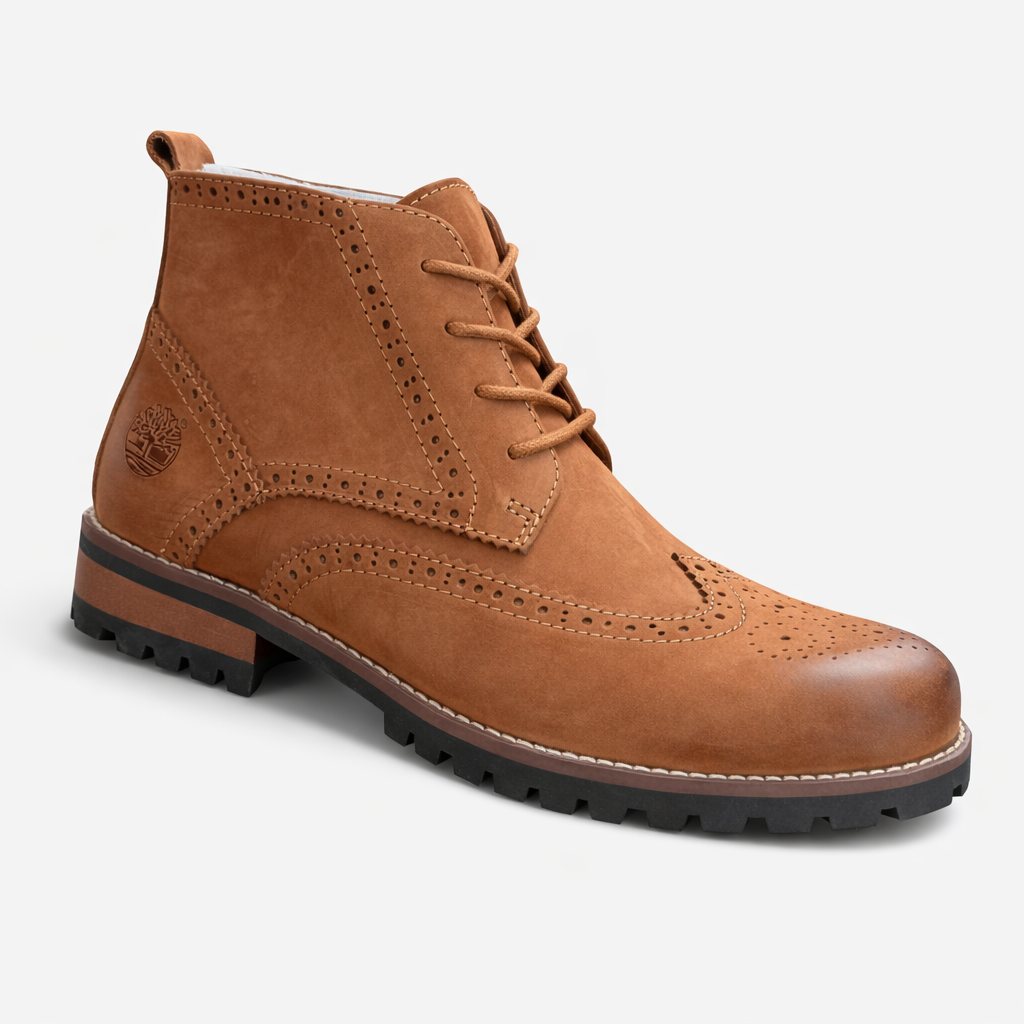 Warm tan nubuck with brown leather rand & black lug sole