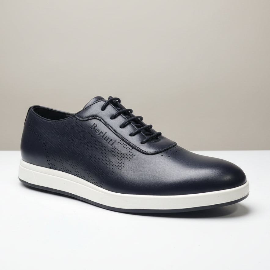 Modern Perforated Leather Dress Sneakers – Smart Casual Office & Everyday Comfort Shoes