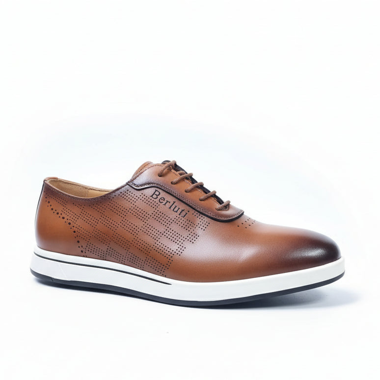 Modern Perforated Leather Dress Sneakers – Smart Casual Office & Everyday Comfort Shoes
